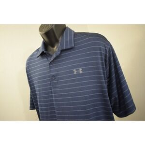 Under Armour Golf Polo Blue Striped Performance Wicking Short Sleeve Men 2XL XXL